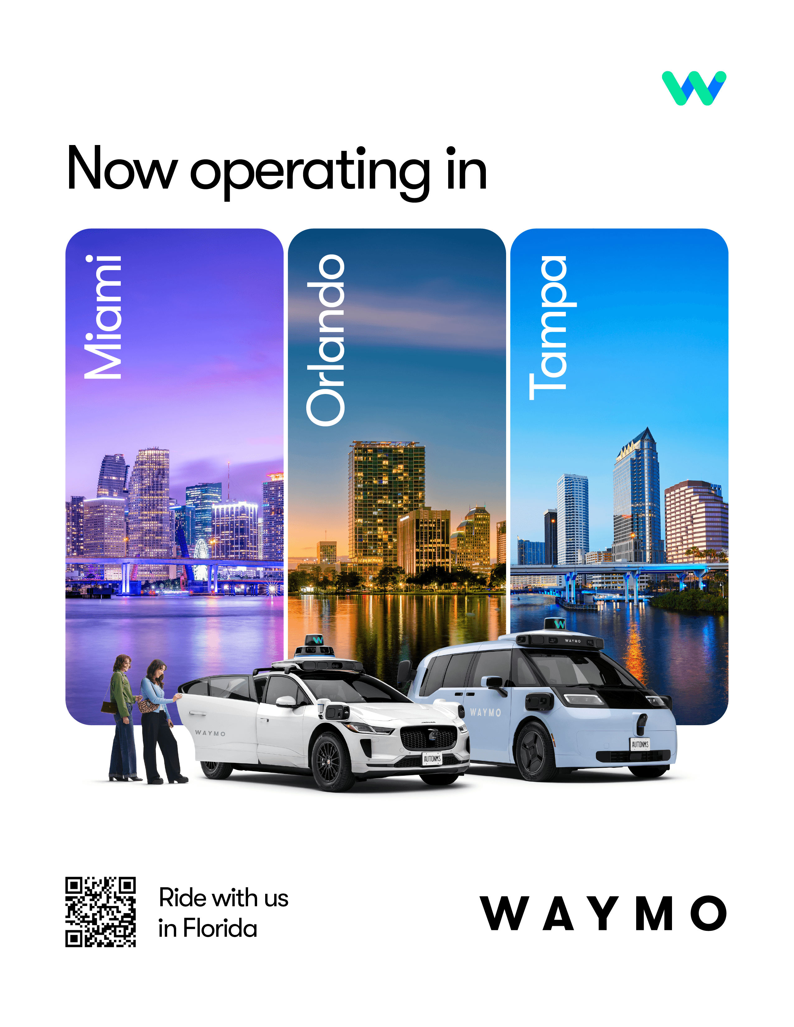 Waymo — Now operating in Miami, Orlando, and Tampa. Ride with us in Florida.